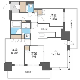 ザ・札幌タワーズ ウエストタワー【7階】の間取り