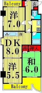 スカイハイツYOSHIMI【5階】の間取り