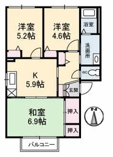 コーポ中的場 II棟【1階】の間取り