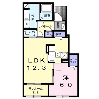 【1LDK 南向き 】 ファイングランツIII 102号室【1階】の間取り
