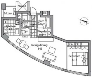 レジディアタワー乃木坂【16階】の間取り