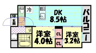 リヴェント難波ウエスト【4階】の間取り