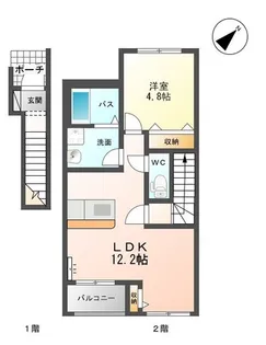 (角部屋)メゾンシャルムC【2階】の間取り