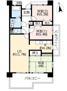URルゼフィール潮江【6階】の間取り