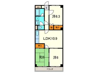 グロリオーサ甲東【3階】の間取り