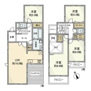 神奈川県横浜市青葉区若草台【一戸建】の間取り