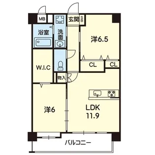2LDKの間取り画像