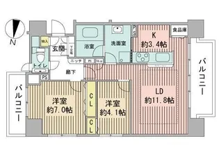 クリオ大通ラ・モード【4階】の間取り