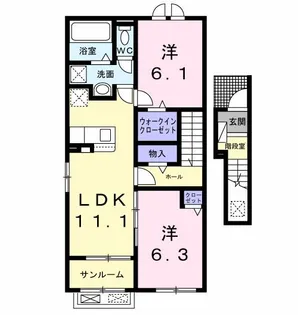 K’sヴィレッジ旭C【2階】の間取り