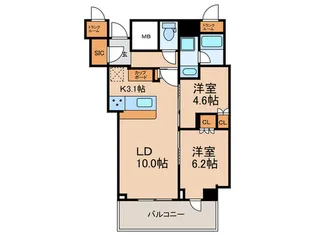 プラウドタワー北浜【22階】の間取り