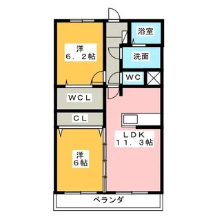 シャトーウエスト B【3階】の間取り