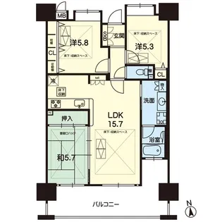 コアマンションルネス九品寺 502号【5階】の間取り