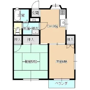 タウンフラット茶畑C【1階】の間取り