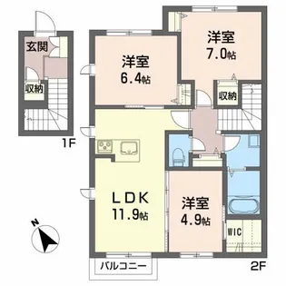 アトリエール楢山A【2階】の間取り