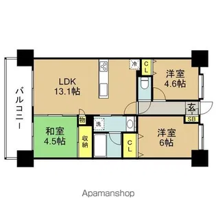 ベルメゾン西公園テラス【9階】の間取り