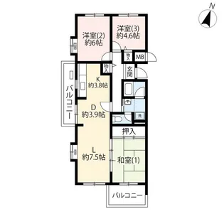 UR小山田桜台【3階】の間取り