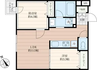 「防音マンション」クリオラモード新江古田サウンドテラス【1階】の間取り