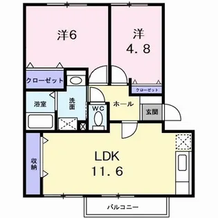 グランディール矢三B【1階】の間取り