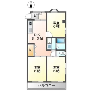 シティハイツ三本木【1階】の間取り