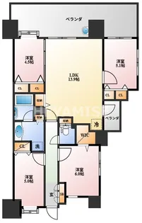アクタス籠町グランミライ【4階】の間取り