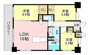 ウイングス三萩野【14階】の間取り