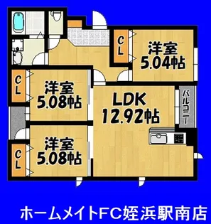 sorriso marina terrace(ソリーソマリナテラス)【3階】の間取り