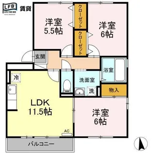 グランドヒルB棟【3階】の間取り
