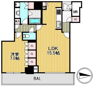 プレミストタワー大阪新町ローレルコート【34階】の間取り