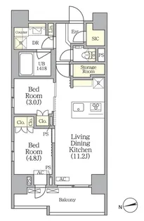 アーバンコア旗の台【10階】の間取り