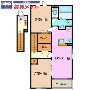 ル・ポール南新町 B【2階】の間取り