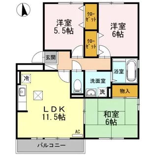 グランドヒル B棟【1階】の間取り