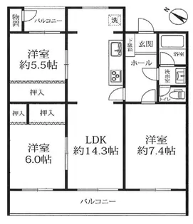 行徳江戸川平【4階】の間取り