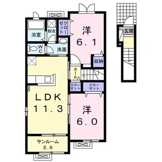 サンリットタウン 日高B【2階】の間取り