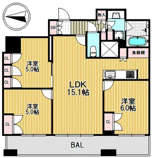 ブランズタワー南堀江【27階】の間取り