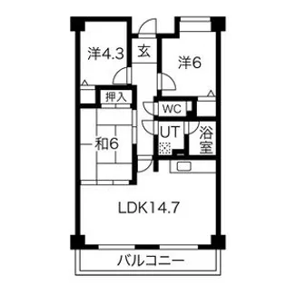 大阪府吹田市佐井寺南が丘【マンション】の間取り