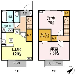 サンクスもえぎ B【1階】の間取り