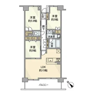 ヴィルクレール二子多摩川【13階】の間取り