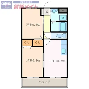 フラット立石C棟(伊賀市別府)【2階】の間取り