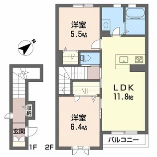 シャーメゾン レーヴ秋桜【2階】の間取り