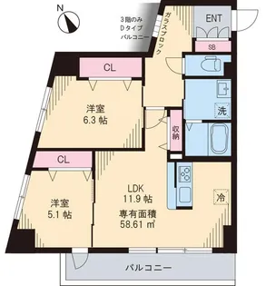 氷川台レジデンス【3階】の間取り