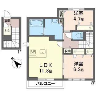 エスポワールちはら台南A棟【2階】の間取り