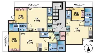 メゾン・ドゥ・アッシュ市川 II【3階】の間取り