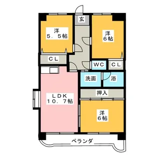 アサヒウエルスA棟【3階】の間取り