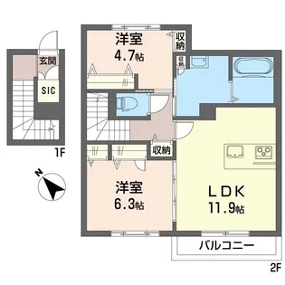 エスポワールちはら台南A棟【2階】の間取り