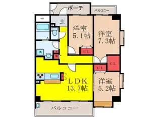 ブランドール南茨木【3階】の間取り