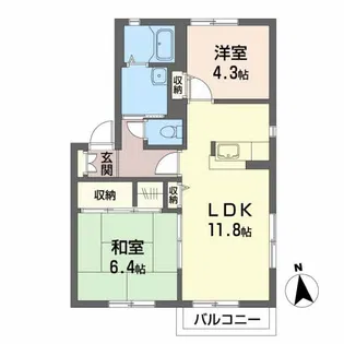 ディアスコートD【2階】の間取り