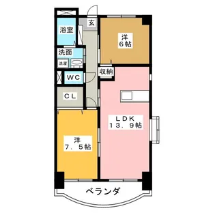 ハピネ音聞山【2階】の間取り