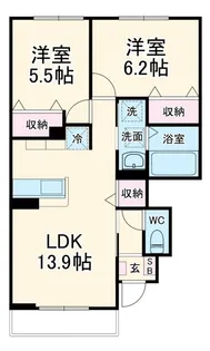 2LDKの間取り画像