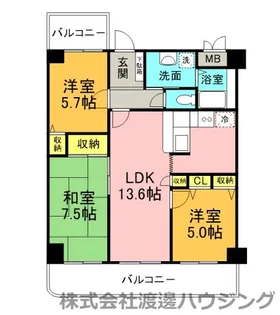 ハルフィー江坂【5階】の間取り