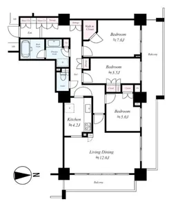 キャナルワーフタワーズ WEST【7階】の間取り